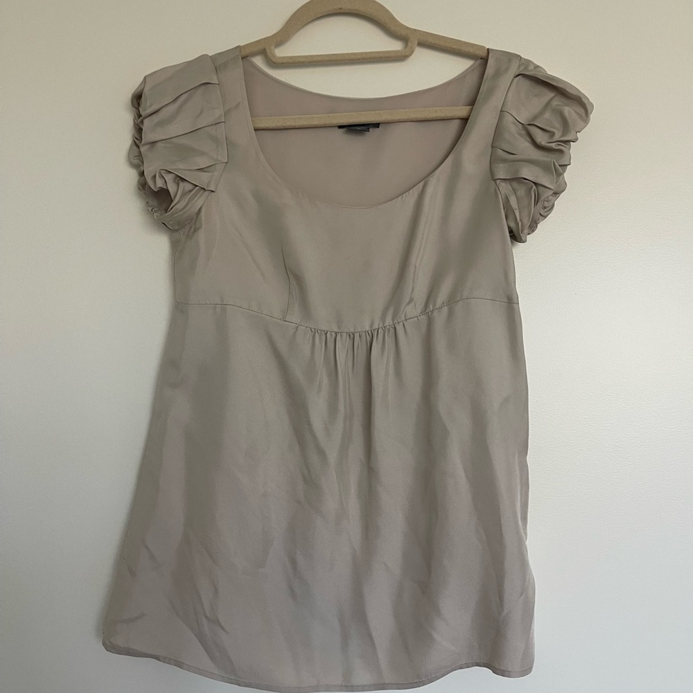 Armani Exchange Taupe Ruched Sleeve Blouse